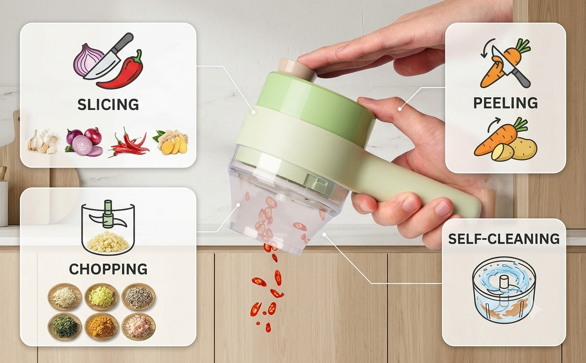 4-in-1 Electric Vegetable Cutter, Slicer, Grater, Chopper