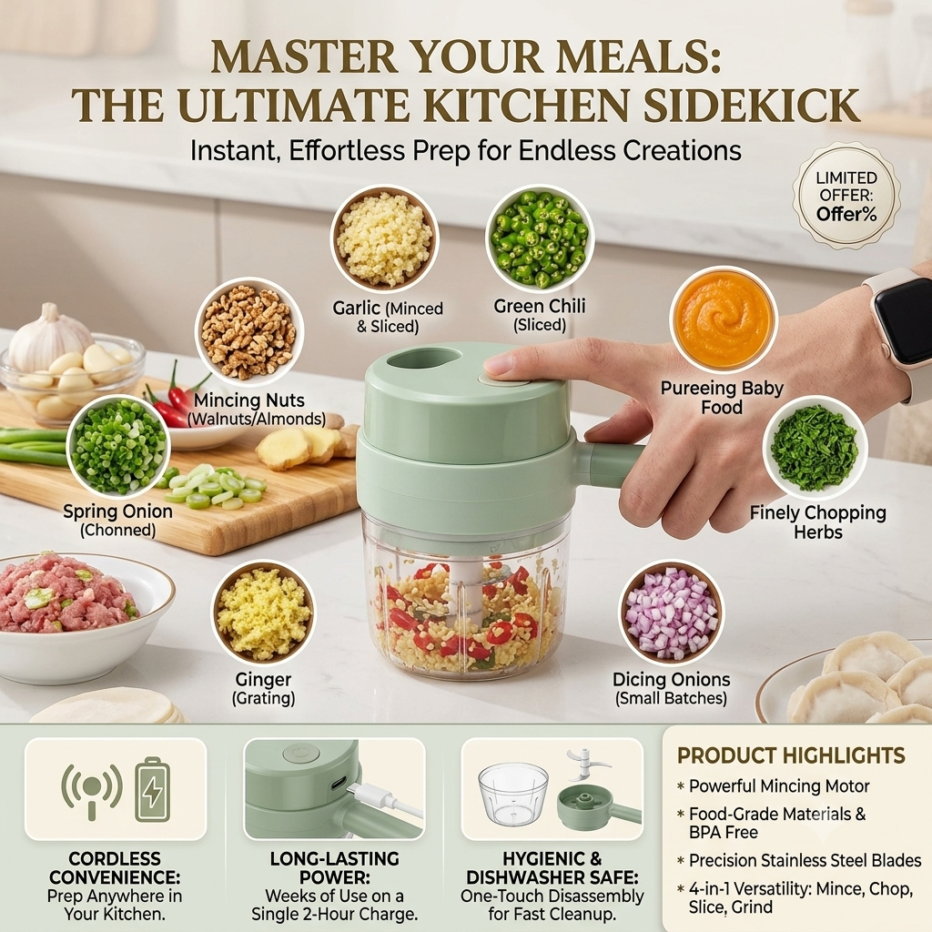4-in-1 Electric Vegetable Cutter, Slicer, Grater, Chopper
